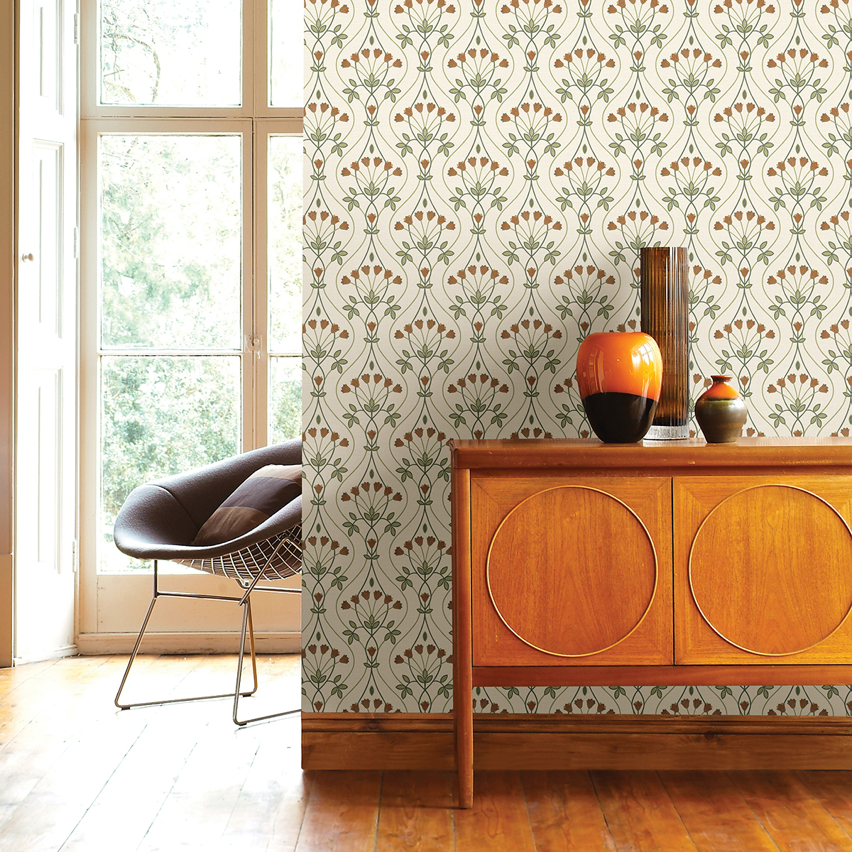 2970-26146 - Dard Green Tulip Ogee Wallpaper - by A-Street Prints