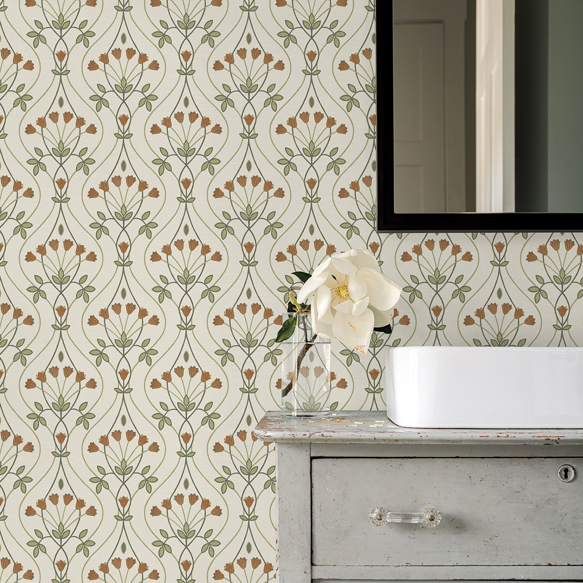 2970-26146 - Dard Green Tulip Ogee Wallpaper - by A-Street Prints