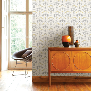 Show details for Dard Grey Tulip Ogee Wallpaper