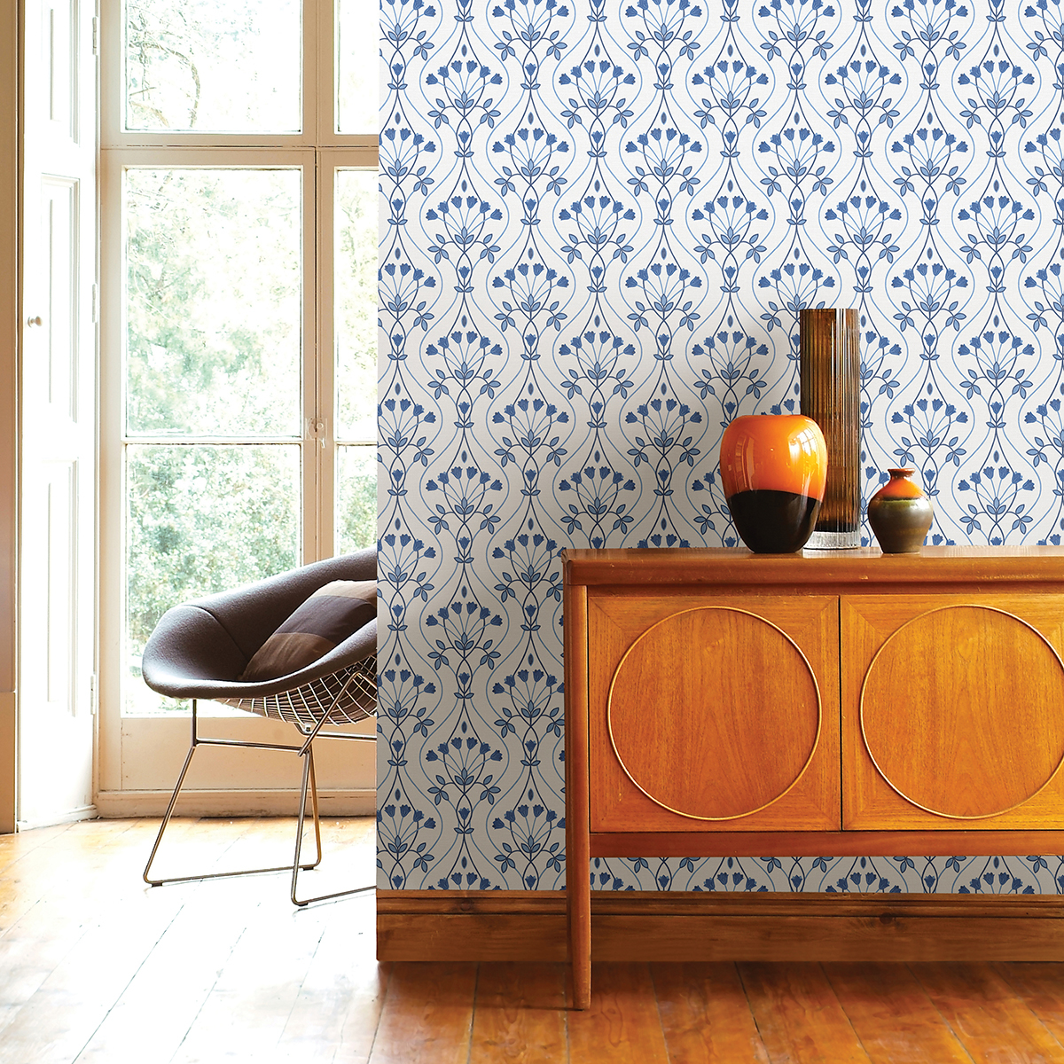 2970-26148 - Dard Blue Tulip Ogee Wallpaper - by A-Street Prints