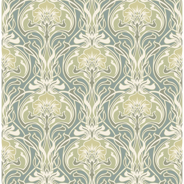 Picture of Mucha Teal Botanical Ogee Wallpaper