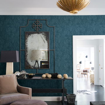 Show details for Selwyn Flock Dark Blue Floral Wallpaper