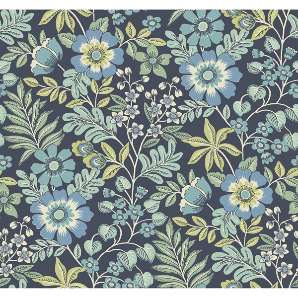 2970-87533 - Voysey Navy Floral Wallpaper - by A-Street Prints