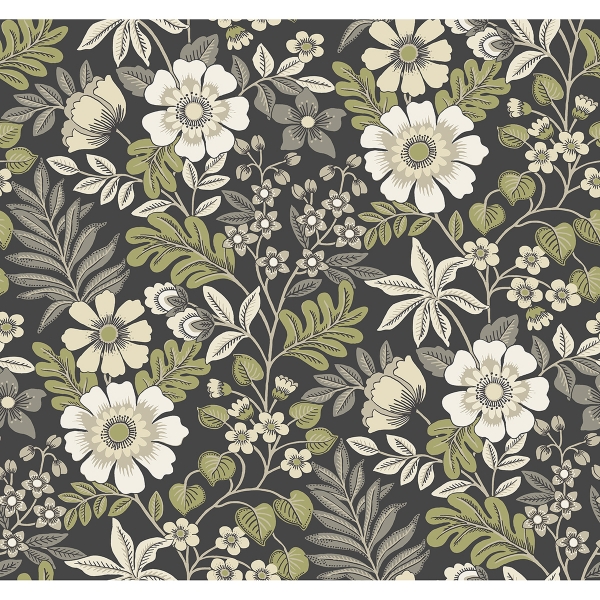 2970-87535 - Voysey Black Floral Wallpaper - by A-Street Prints