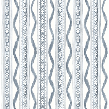 Picture of Rhys Blue IKAT Stripe Wallpaper By Erin Gates