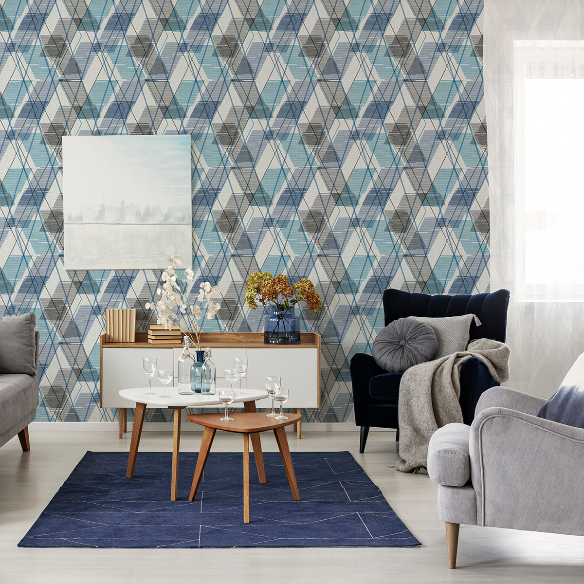 NUS4373 - Blue Wallis Peel and Stick Wallpaper - by NuWallpaper