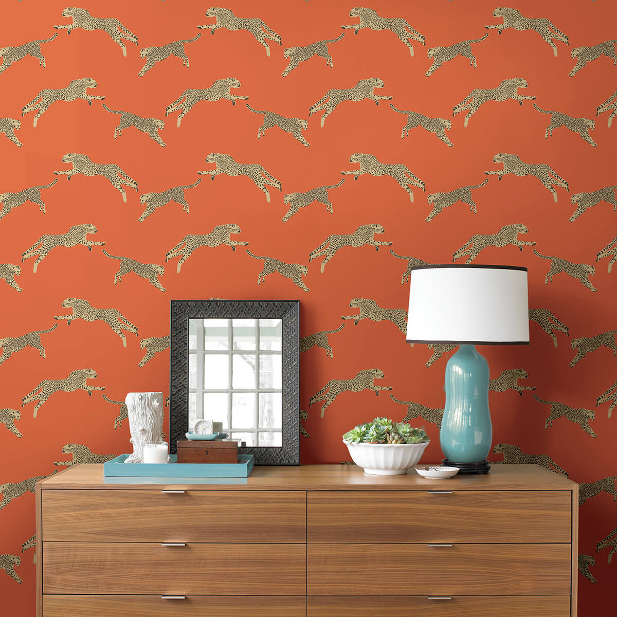 SCS4275 - Clementine Leaping Cheetah Peel and Stick Wallpaper - by