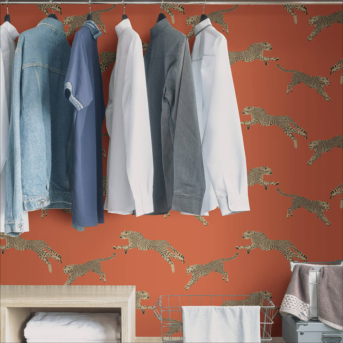 SCS4275 - Clementine Leaping Cheetah Peel and Stick Wallpaper - by