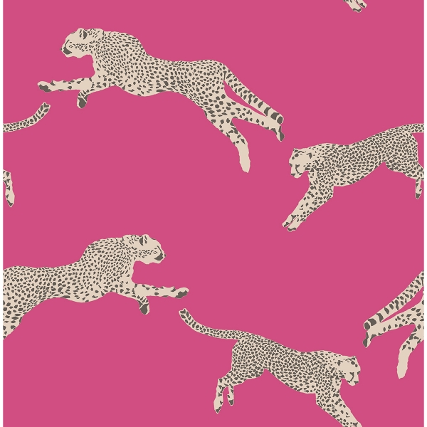 Picture of Bubblegum Leaping Cheetah Peel and Stick Wallpaper