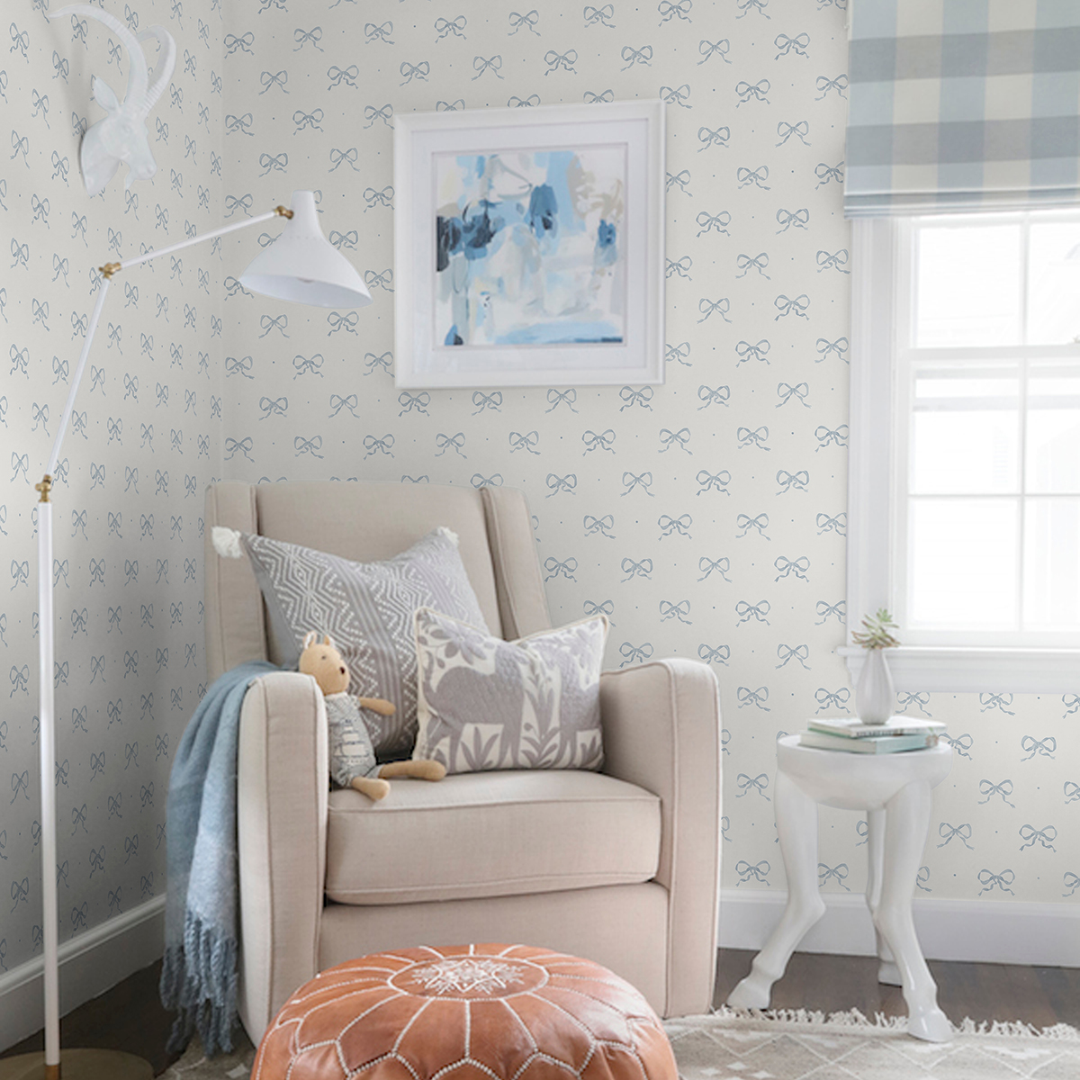 AST4356 - Emma Blue Heather Large Bow Wallpaper - by A-Street Prints