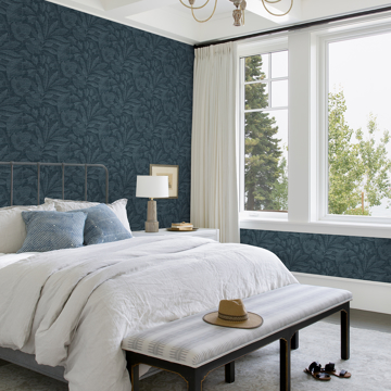 Show details for Lei Navy Leaf Wallpaper