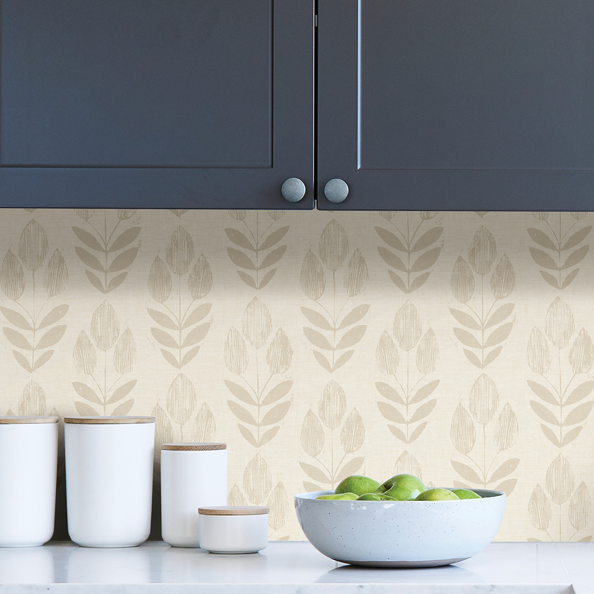 NUS4302 - Cream Folk Tulip Peel and Stick Wallpaper - by NuWallpaper