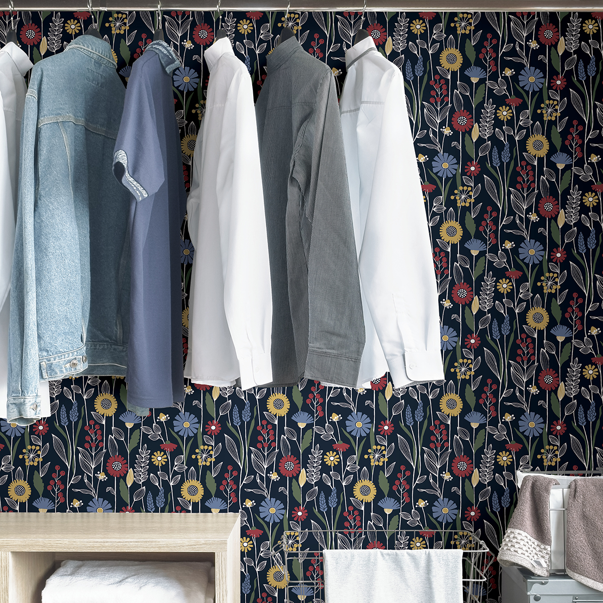 NUS4045 Navy Jane Peel and Stick Wallpaper by NuWallpaper