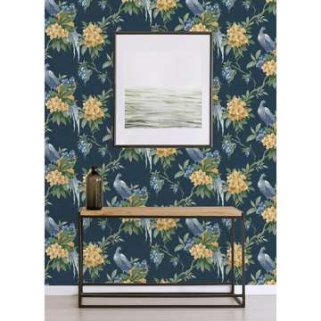 Show details for Golden Pheasant Dark Blue Floral Wallpaper