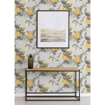 Show details for Golden Pheasant Grey Floral Wallpaper