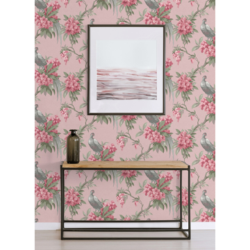 Show details for Golden Pheasant Pink Floral Wallpaper