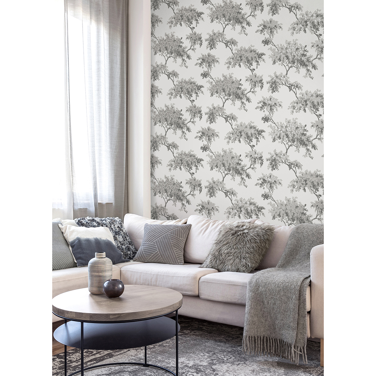 M1671 Ashdown Grey Tree Wallpaper by Brewster