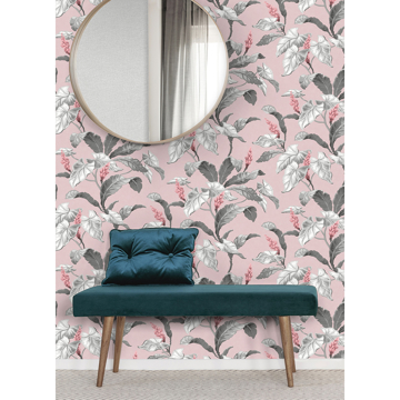 Show details for Meridian Parade Pink Tropical Leaves Wallpaper