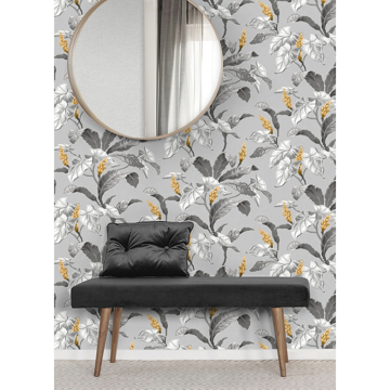 Show details for Meridian Parade Grey Tropical Leaves Wallpaper