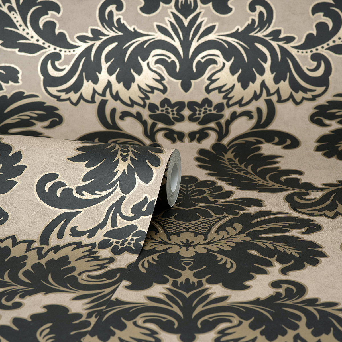 M1703 Windsor Black Damask Wallpaper by Brewster