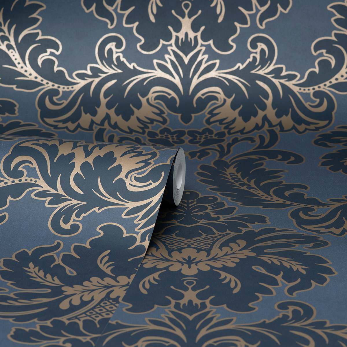 M1704 Windsor Blue Damask Wallpaper by Brewster