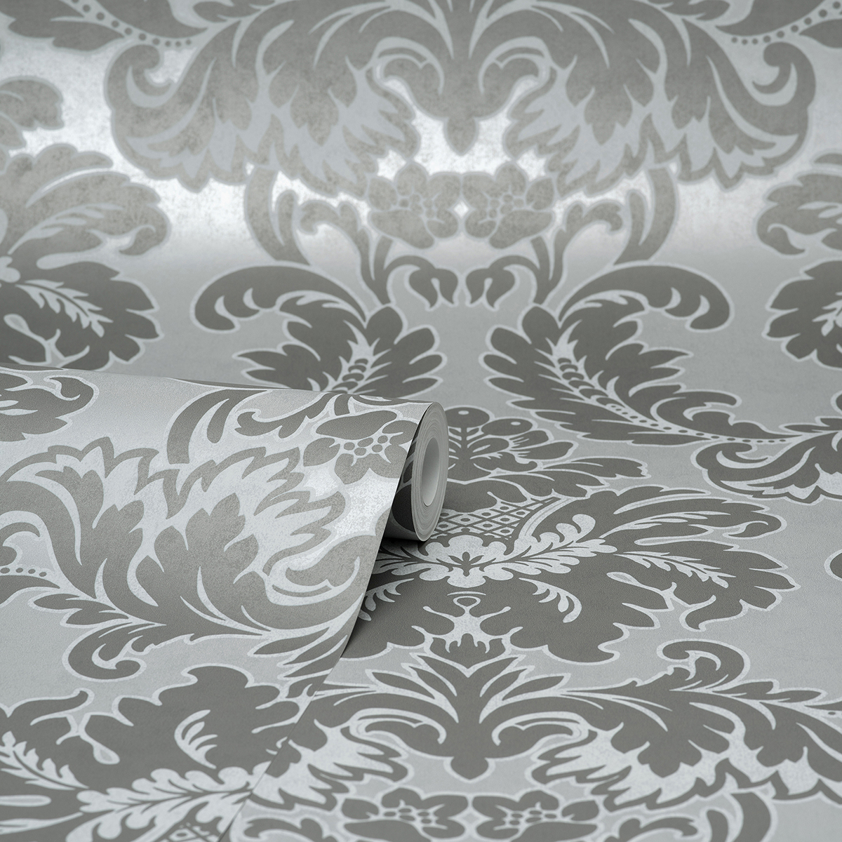 M1705 - Windsor Grey Damask Wallpaper - by Brewster