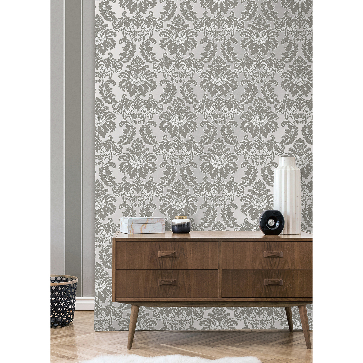 M1705 Windsor Grey Damask Wallpaper by Brewster