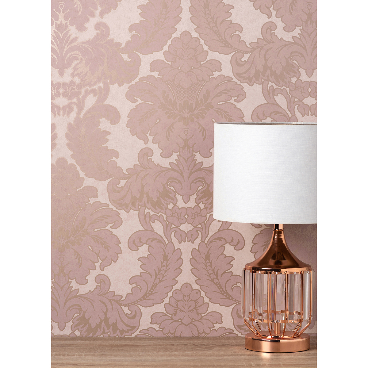 M1706 Windsor Pink Damask Wallpaper by Brewster