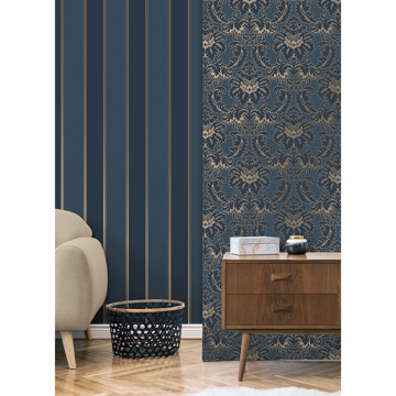 Show details for Rydia Blue Stripe Wallpaper