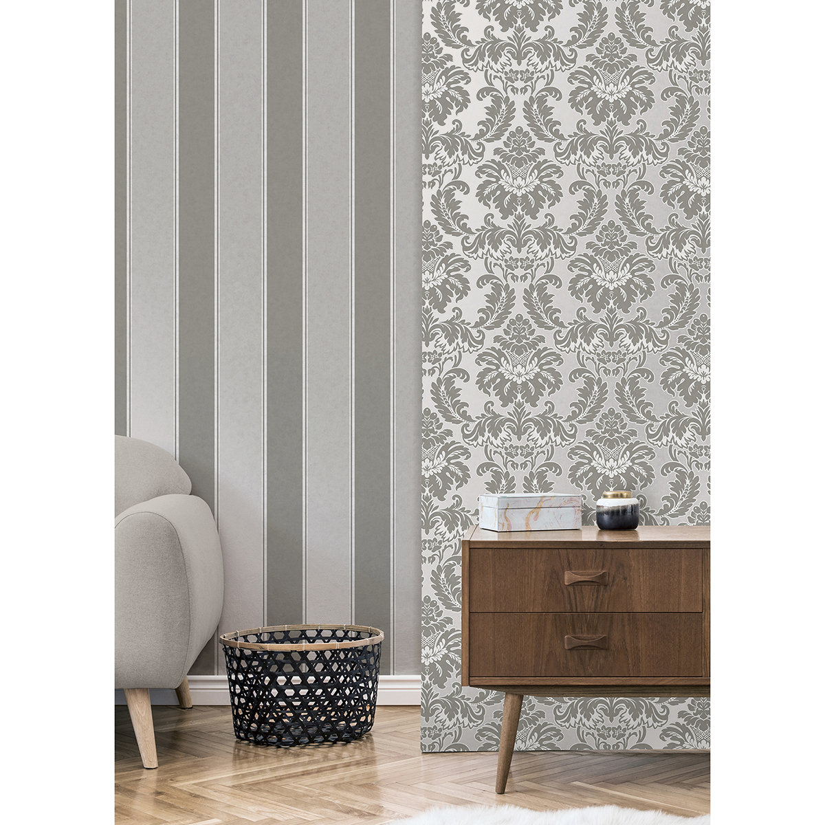 M1709 Rydia Grey Stripe Wallpaper by Brewster