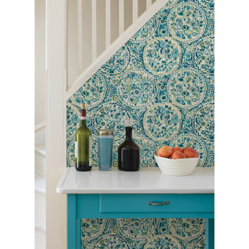 Show details for Teal Camille Peel and Stick Wallpaper