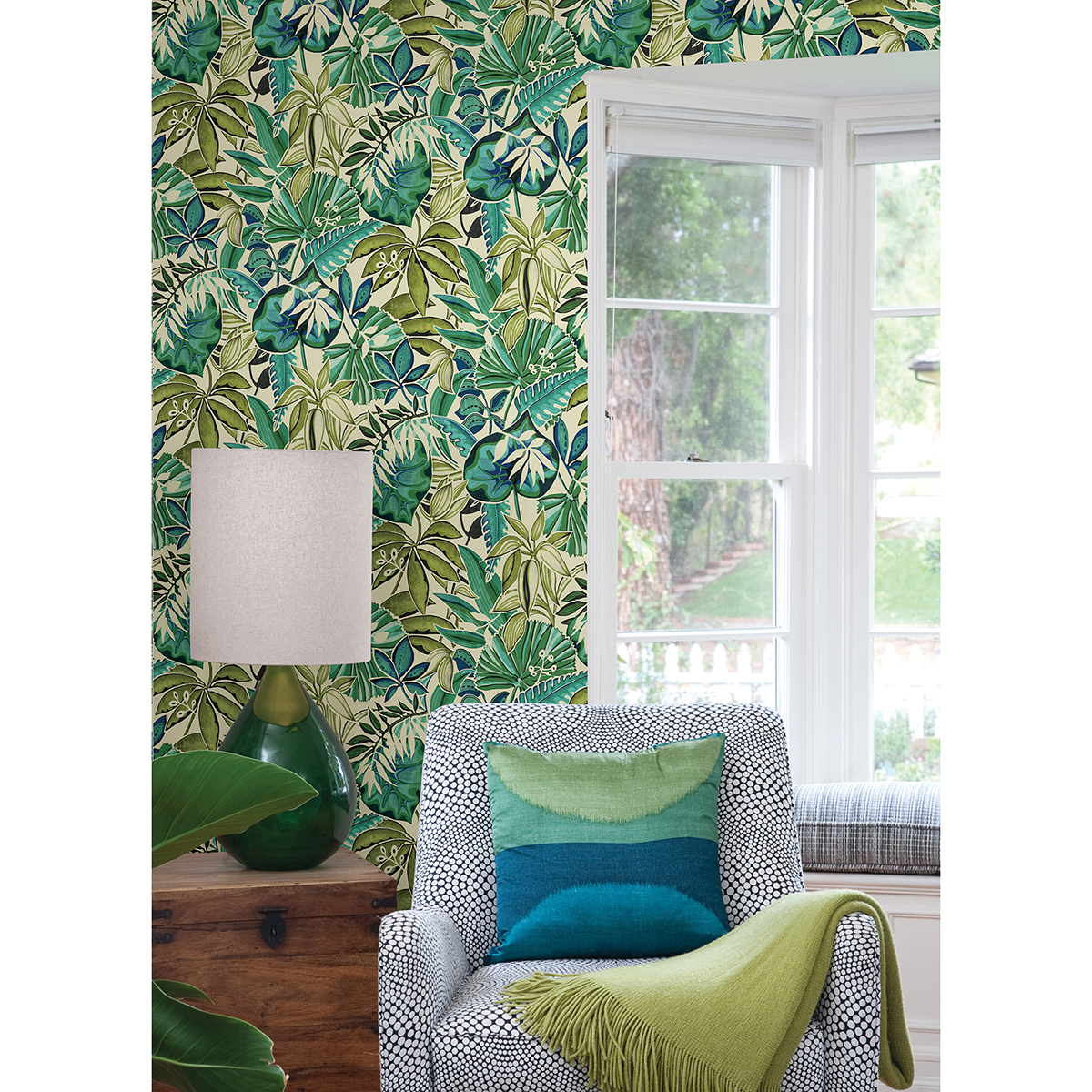 CBS4513 - Turquoise Feuilles Peel and Stick Wallpaper - by NuWallpaper