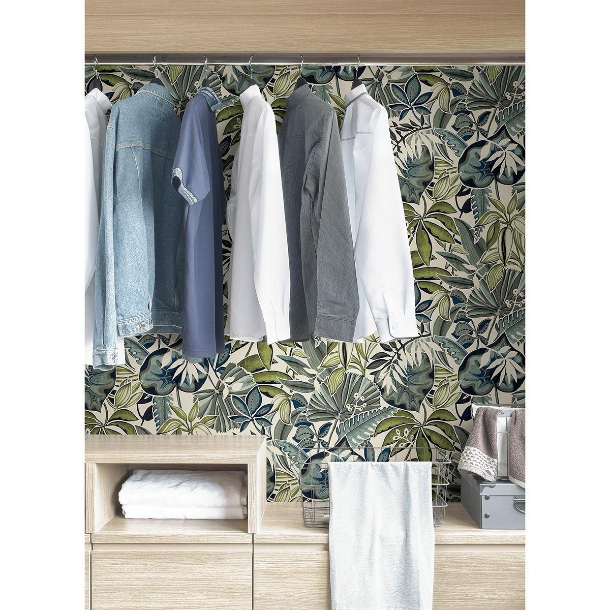 CBS4514 Slate Feuilles Peel and Stick Wallpaper by NuWallpaper