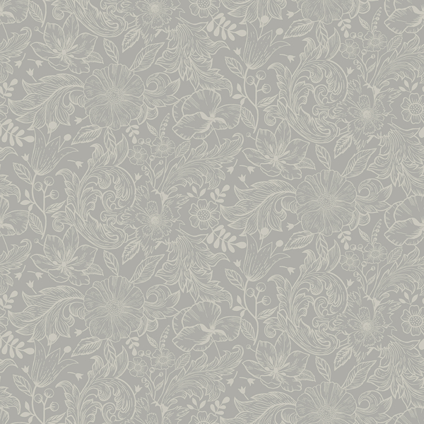 Picture of Wilma Grey Floral Block Print Wallpaper