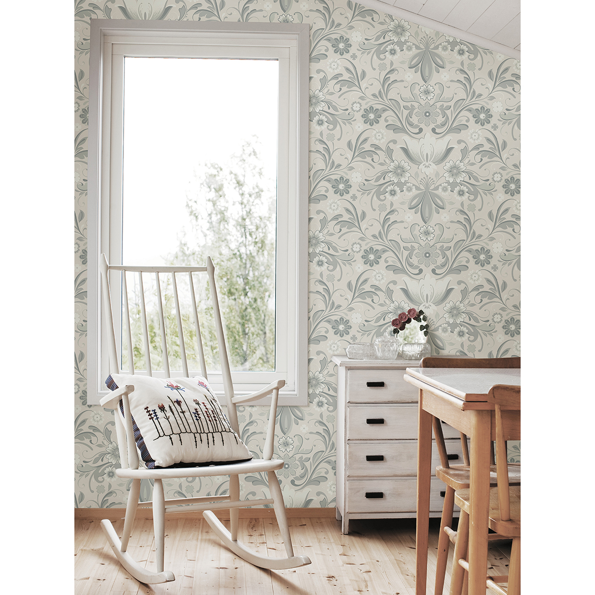 2999-24109 - Ostanskar Light Grey Retro Floral Wallpaper - by A-Street ...