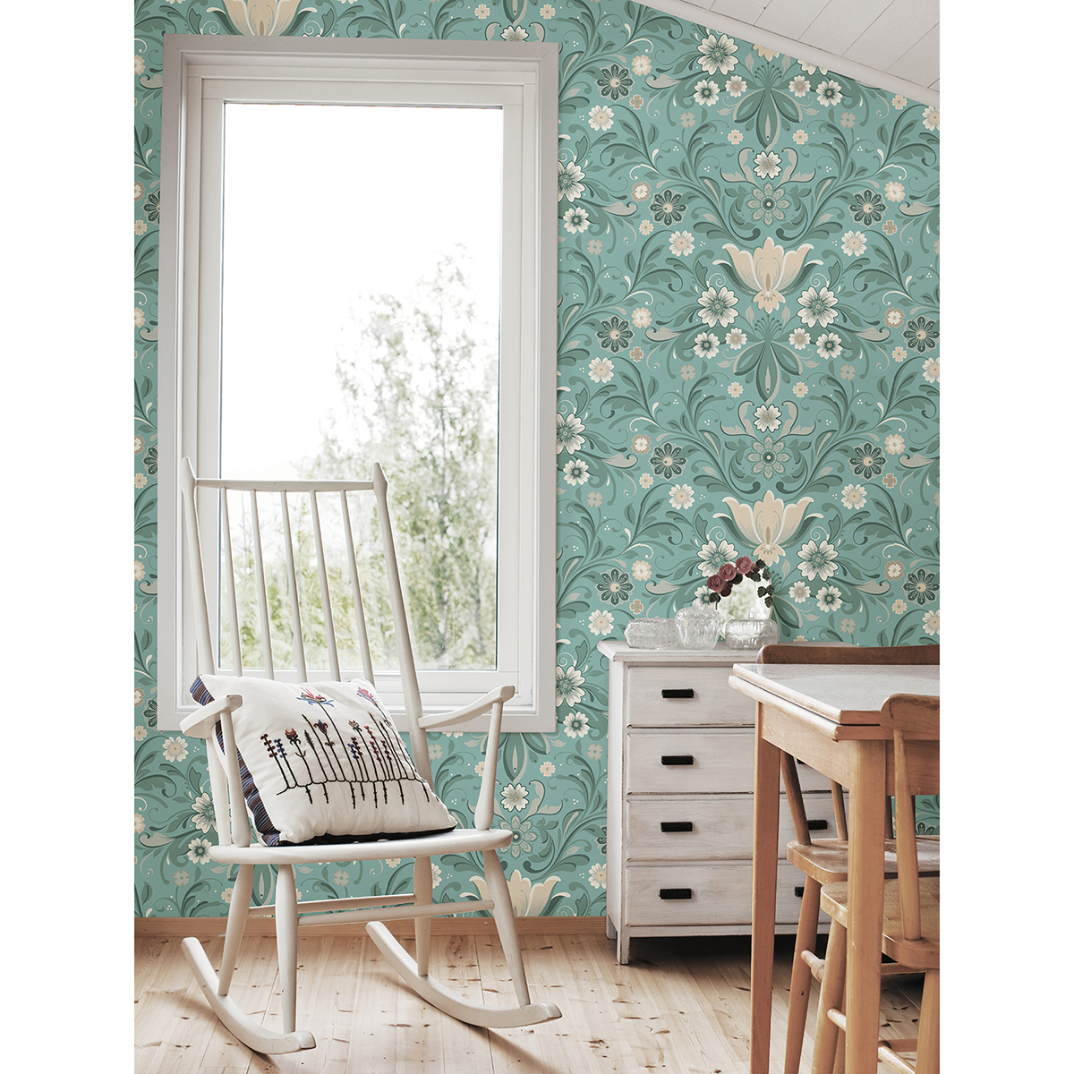 2999-24111 - Ostanskar Turquoise Retro Floral Wallpaper - by A-Street ...