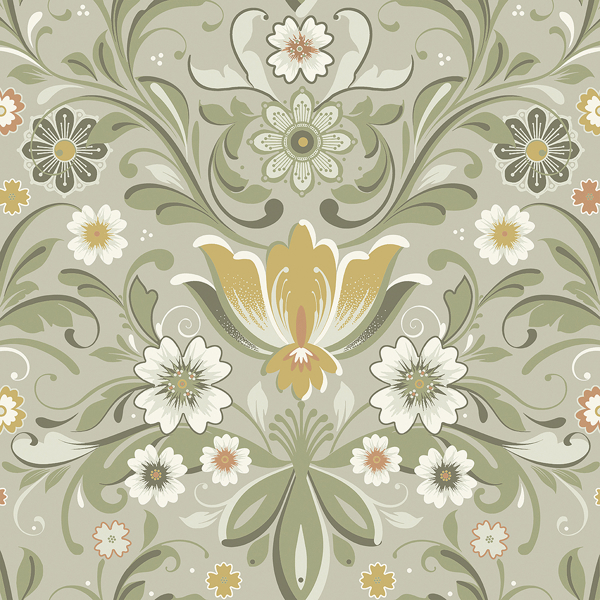 Picture of Ostanskar Green Retro Floral Wallpaper