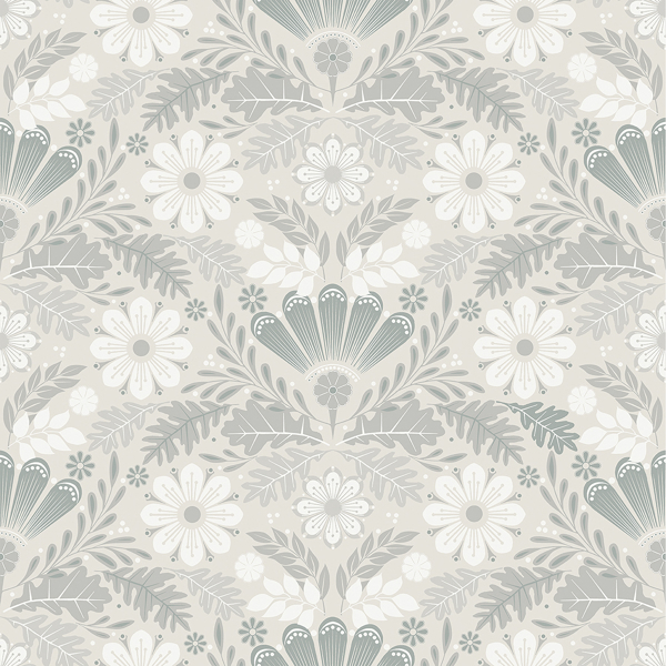 2999-24125 - Klockrike Light Grey Botanical Damask Wallpaper - by A-Street  Prints