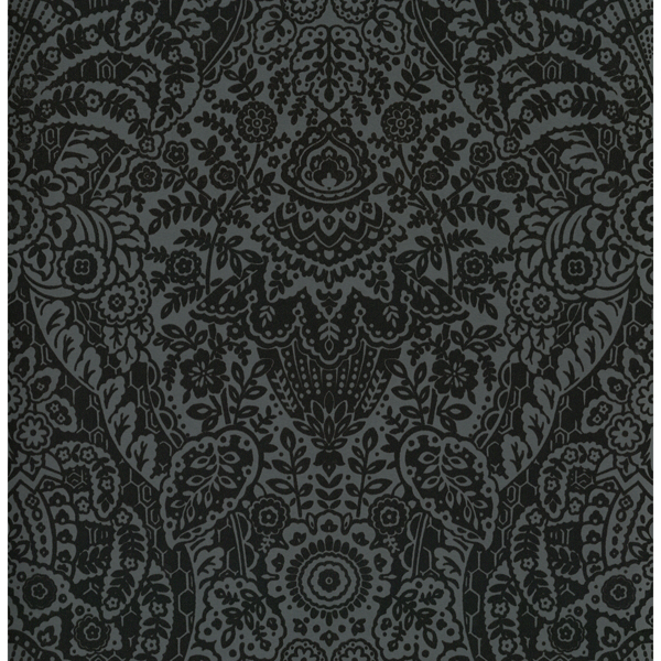 Picture of Maris Charcoal Flock Damask Wallpaper