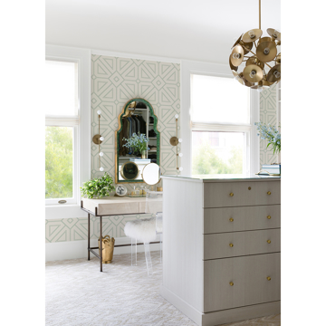 Show details for Voltaire Green Beaded Geometric Wallpaper