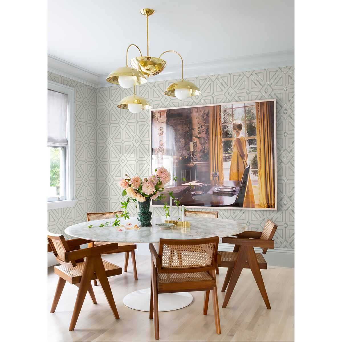 297387373 Voltaire Green Beaded Geometric Wallpaper by AStreet Prints