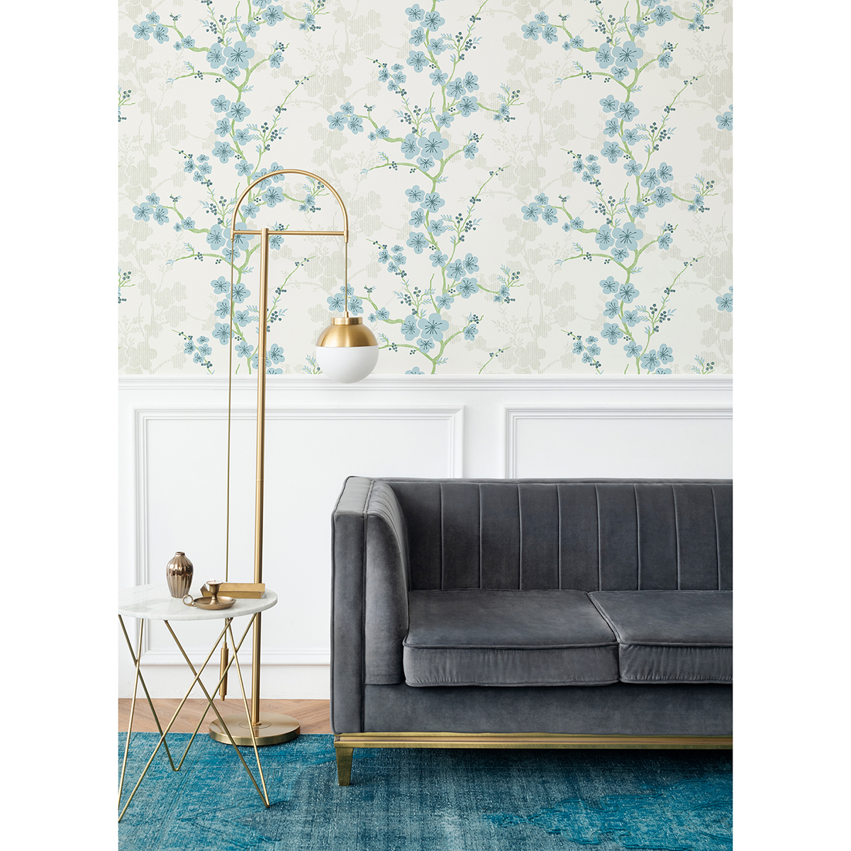 2973-90107 - Nicolette Light Blue Floral Trail Wallpaper - by A-Street 