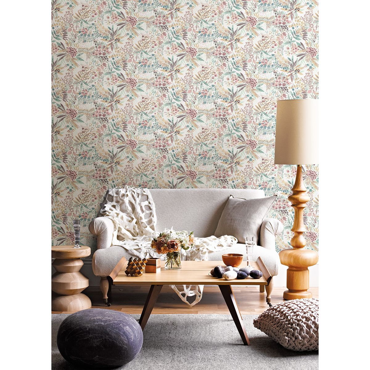 NUS4309 Teal Peach Naupaka Peel and Stick Wallpaper by NuWallpaper