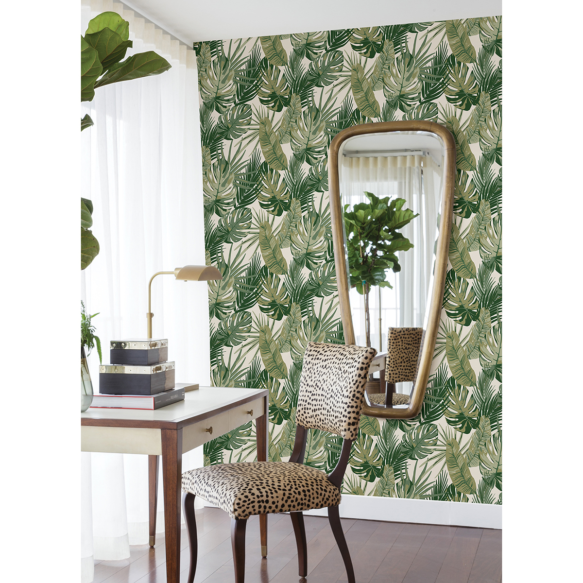 RZS4520 - Green Palmero Leaf Peel and Stick Wallpaper - by NuWallpaper