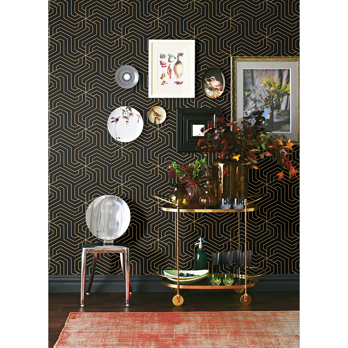 RZS4526 Black Ramsey Geometric Peel and Stick Wallpaper by NuWallpaper