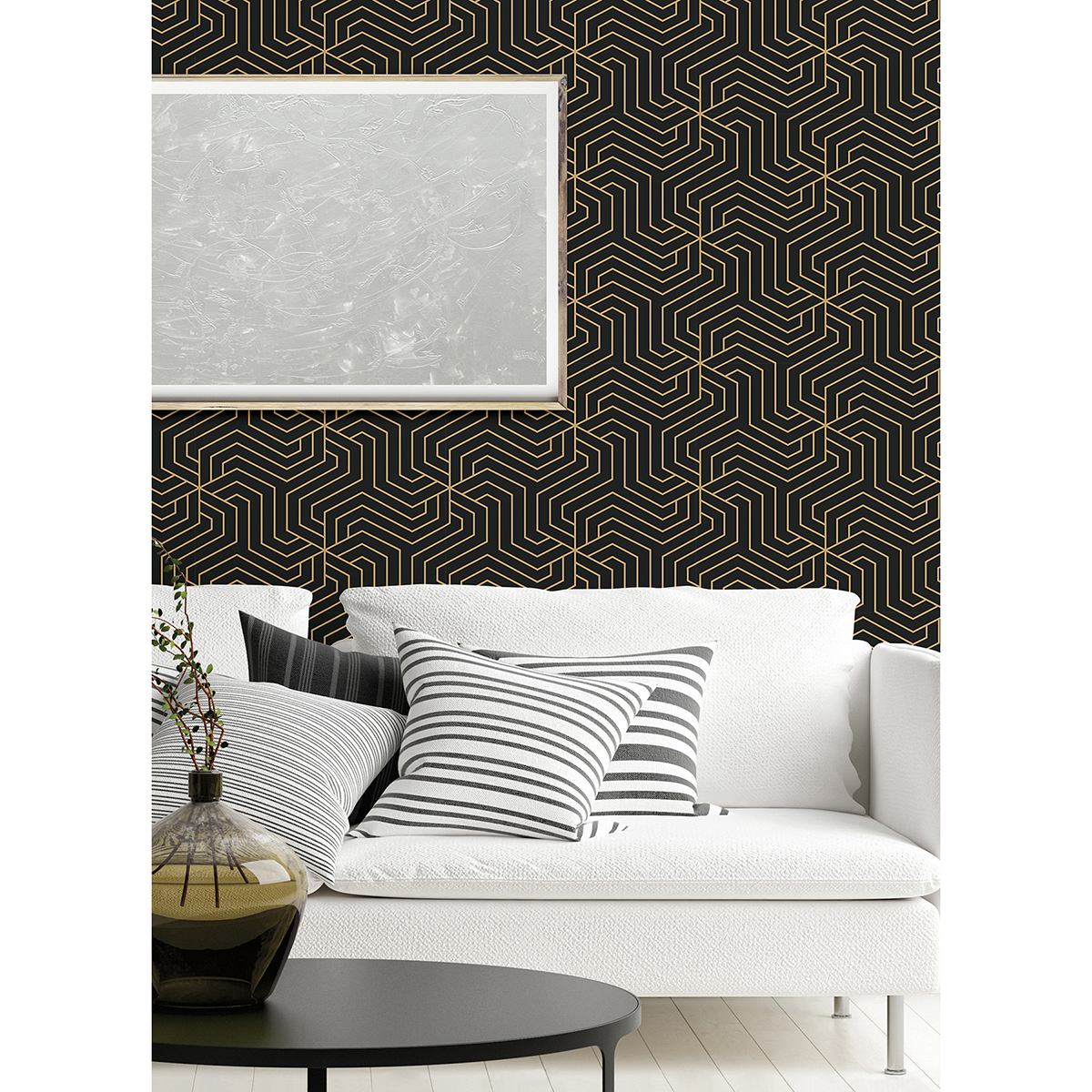 RZS4526 Black Ramsey Geometric Peel and Stick Wallpaper by NuWallpaper