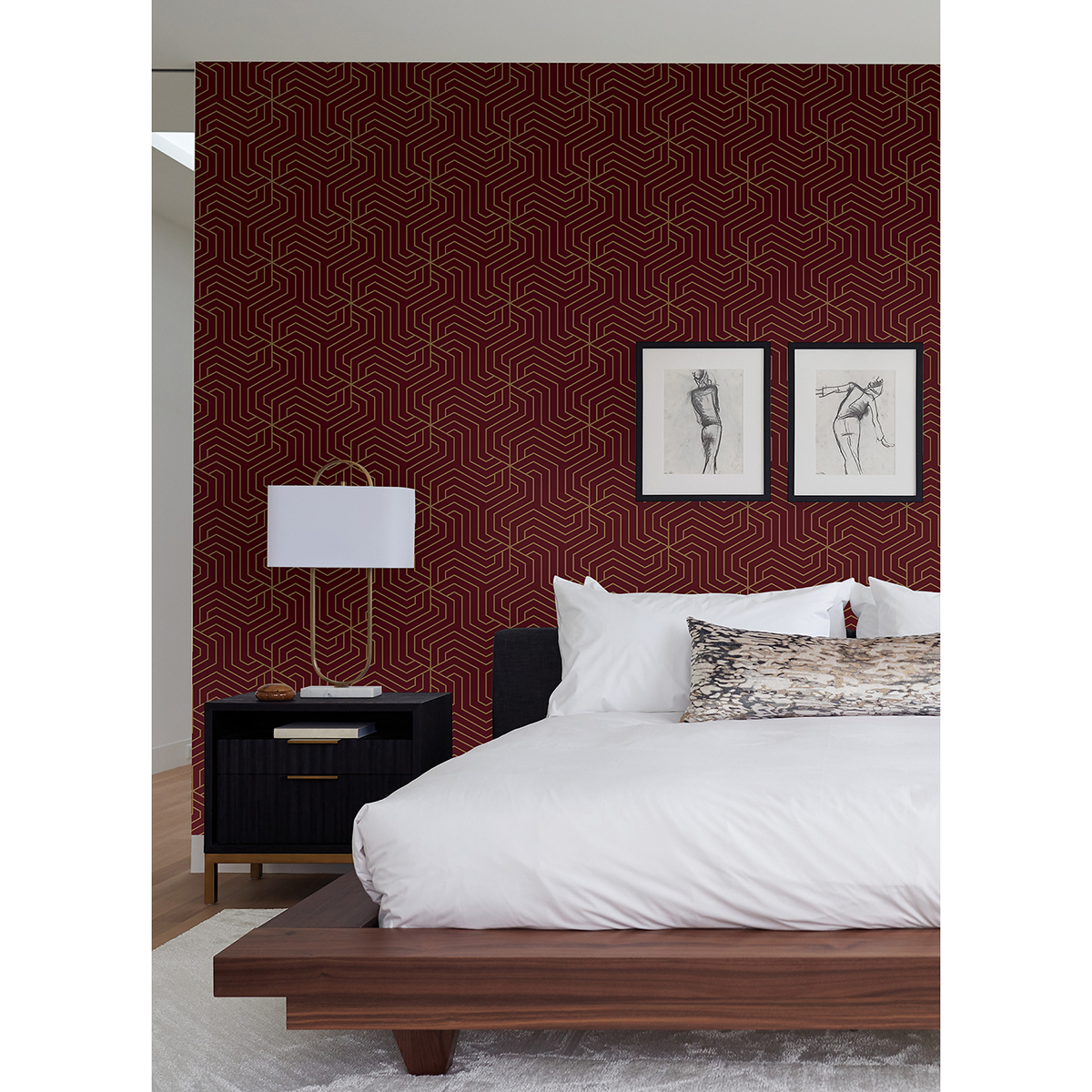 RZS4527 - Burgundy Ramsey Geometric Peel and Stick Wallpaper - by