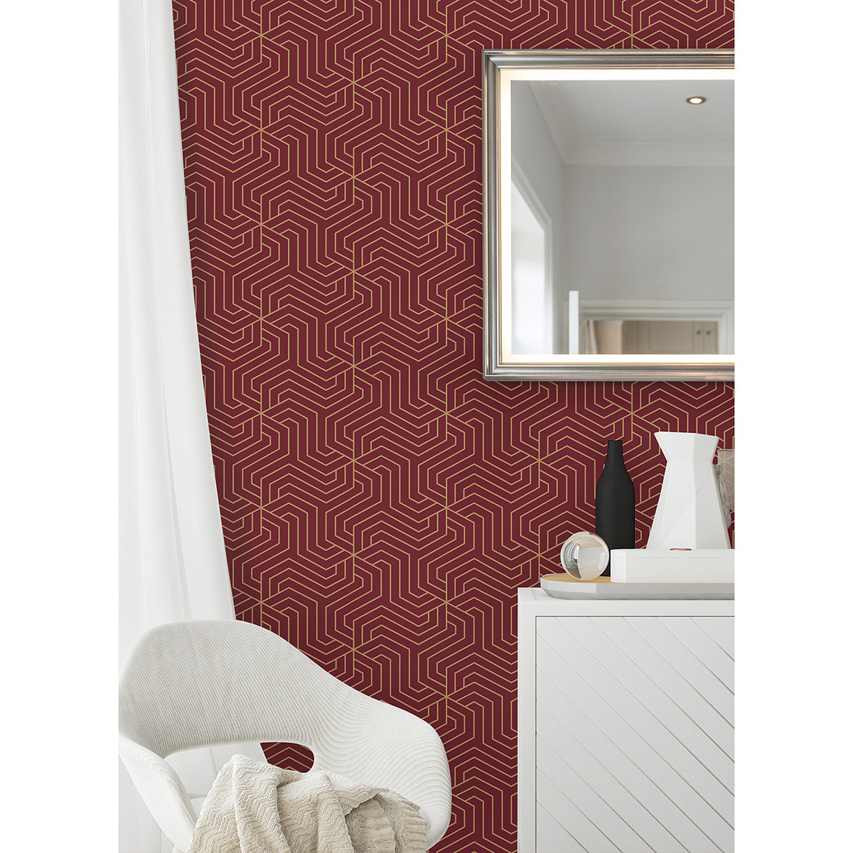 RZS4527 - Burgundy Ramsey Geometric Peel and Stick Wallpaper - by