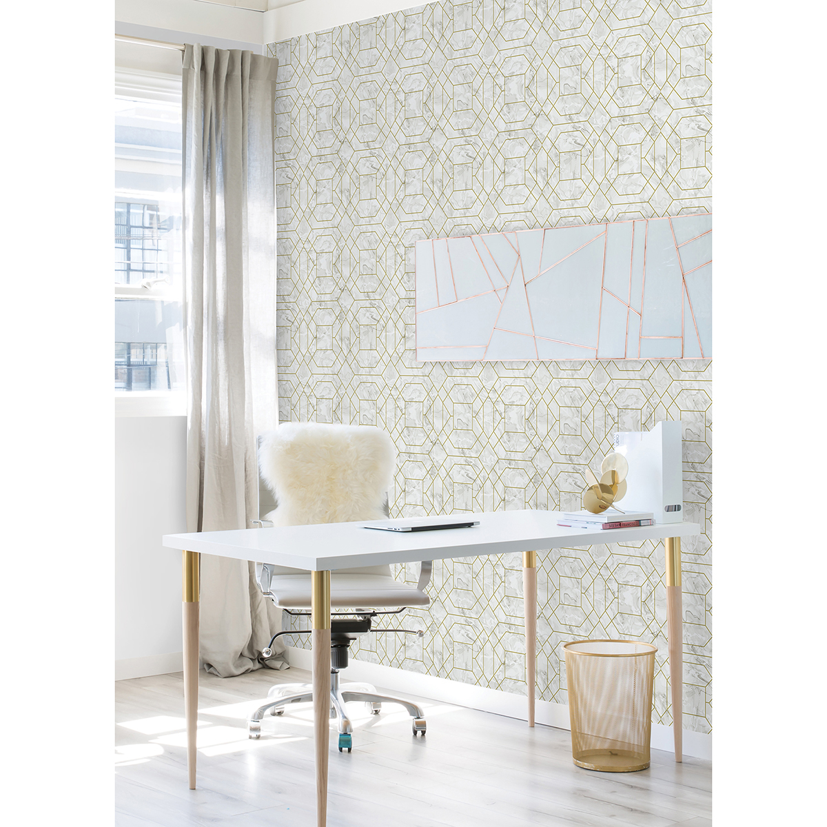 RZS4531 Gold Seraphina Geometric Peel and Stick Wallpaper by