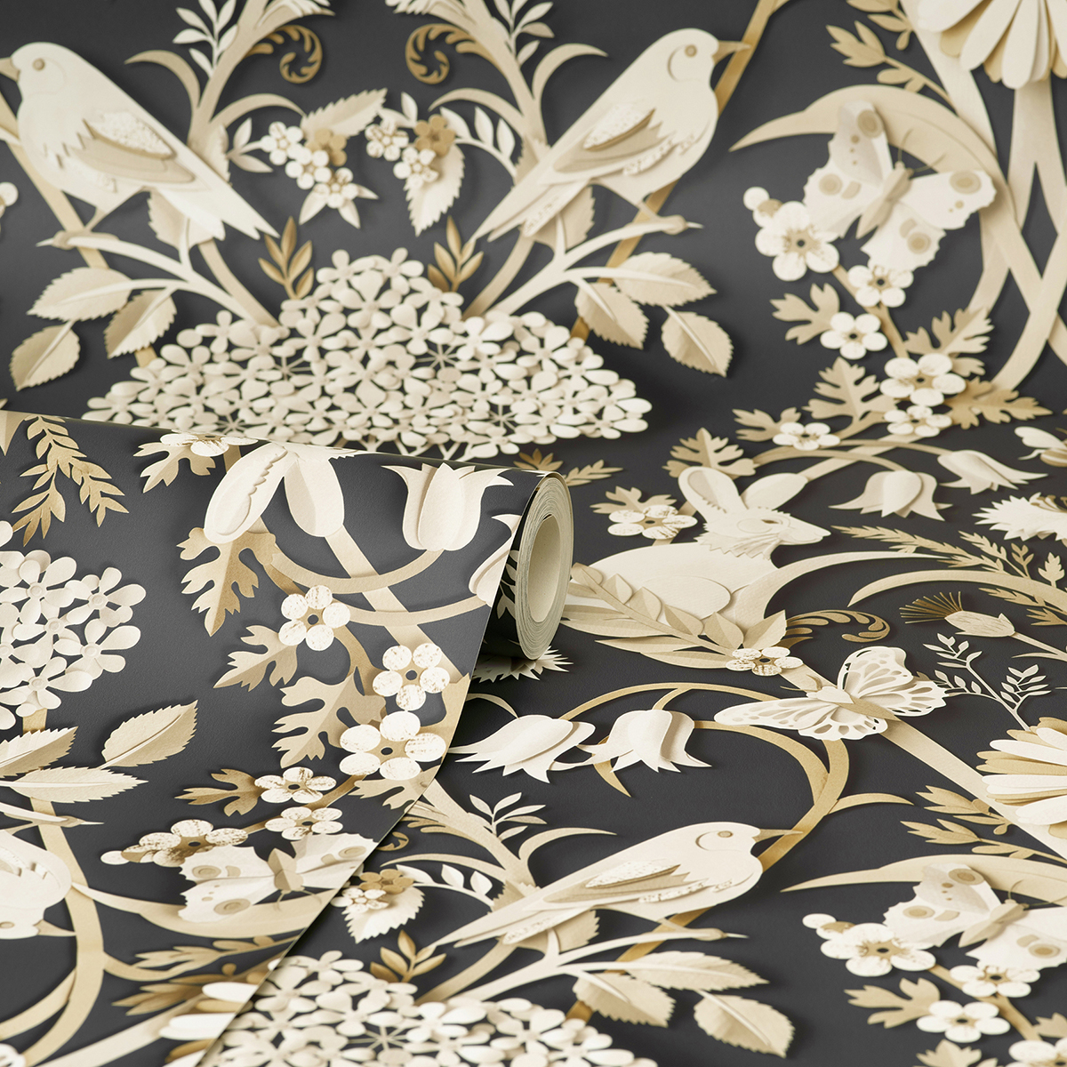 FD42948 Fae Charcoal Woodland Wallpaper by Fine Décor